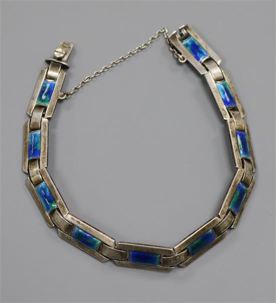 An early 20th century Murrle Bennett white metal and enamel bracelet, stamped silver with makers mark, approx. 18cm.